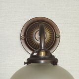 French vintage bronze effect single wall light with opaque beaded glass shade.