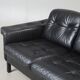 Vintage Danish mid-century 3 person black leather sofa 1970s