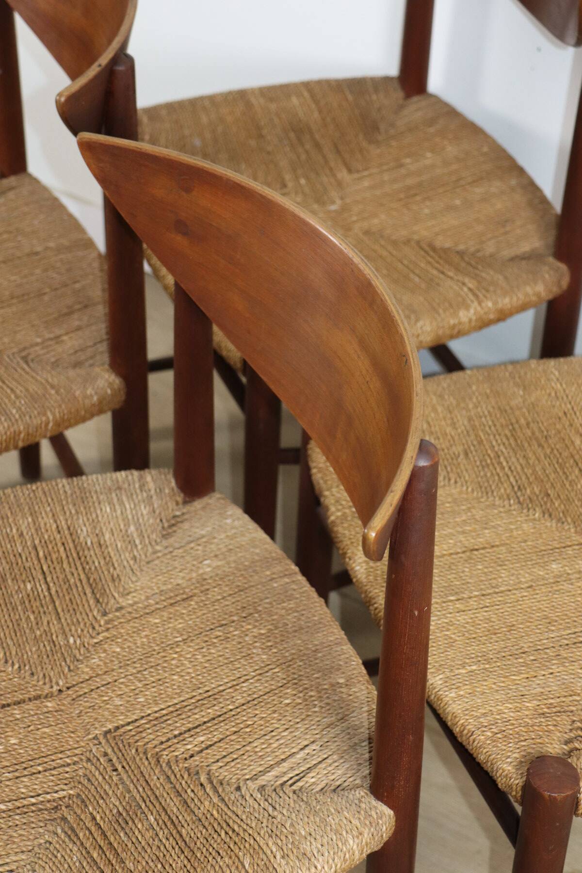 Set of 4 Scandinavian chairs by Peter Hvidt – teak & cord – 1960s