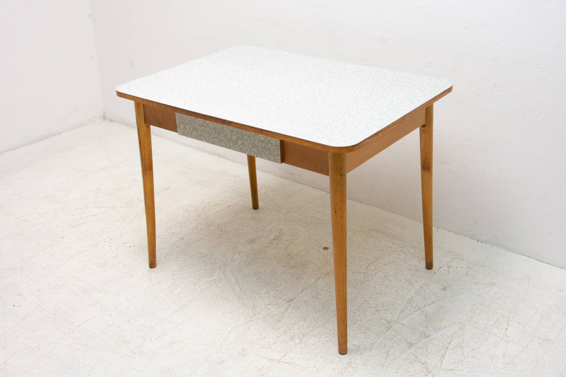 Midcentury formica and wood central table, Czechoslovakia, 1960s