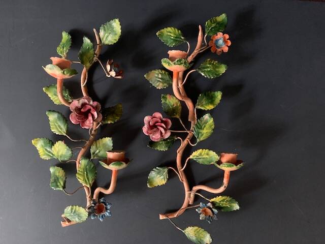 Pair of painted sheet metal flower sconces, Italian, 1960