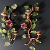 Pair of painted sheet metal flower sconces, Italian, 1960