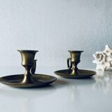 Pair of brass thumb candlesticks