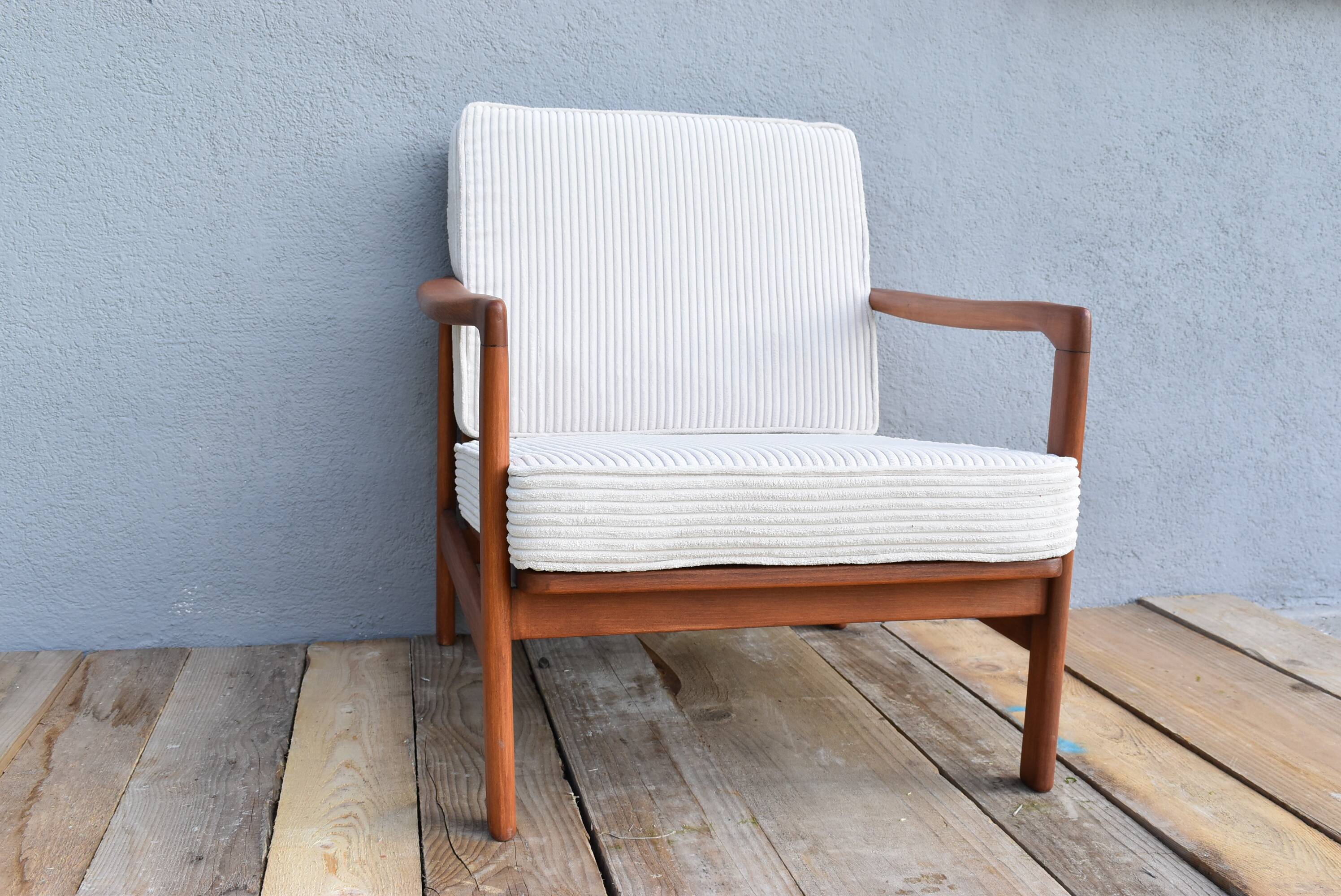 Original Scandinavian armchair, upholstered, beige corduroy, 1960s