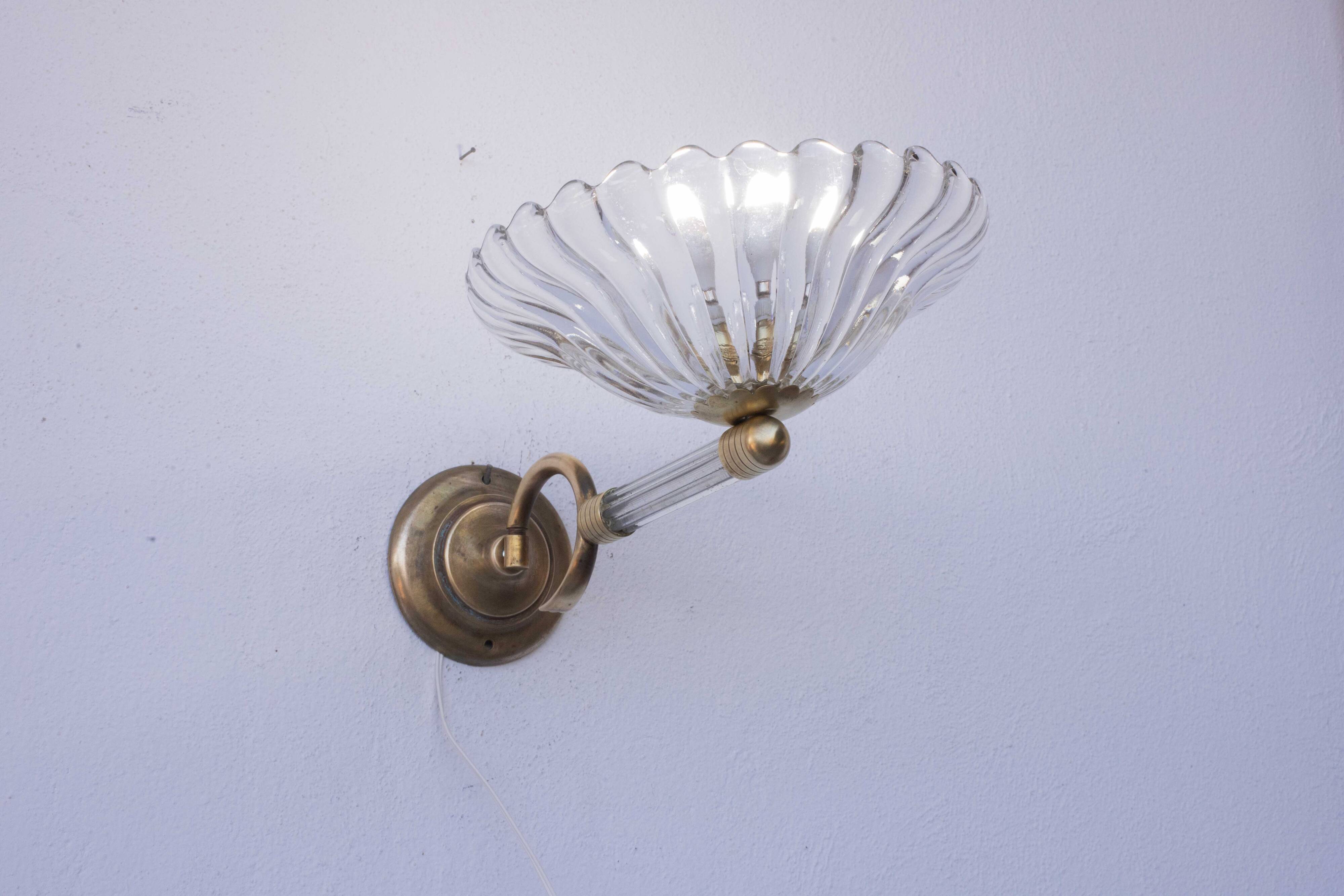 Set of 2 Wall Light Sconces by Barovier & Toso Glass Murano, Italy, 1950