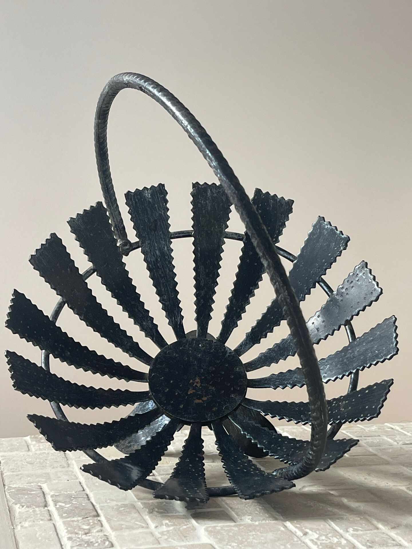 Brutalist wrought iron basket from the 1960s.