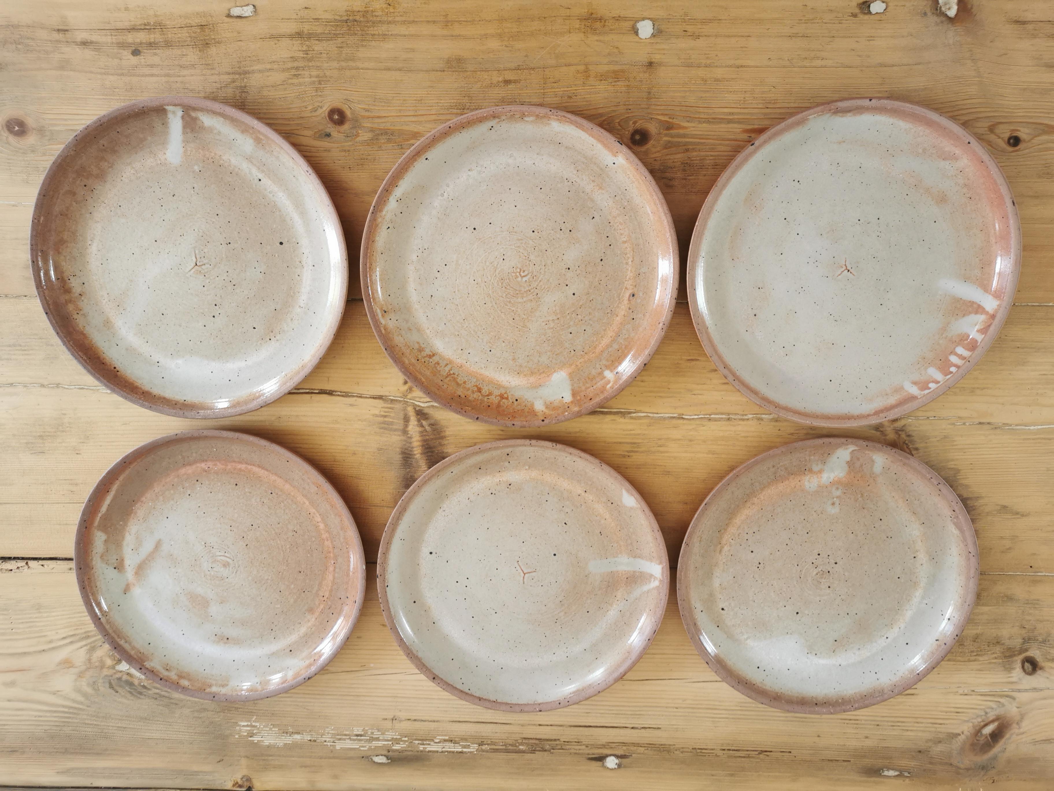 Service of 6 vintage plates in flamed stoneware