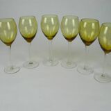 6 cut glass stemmed glasses, decorated with grapes