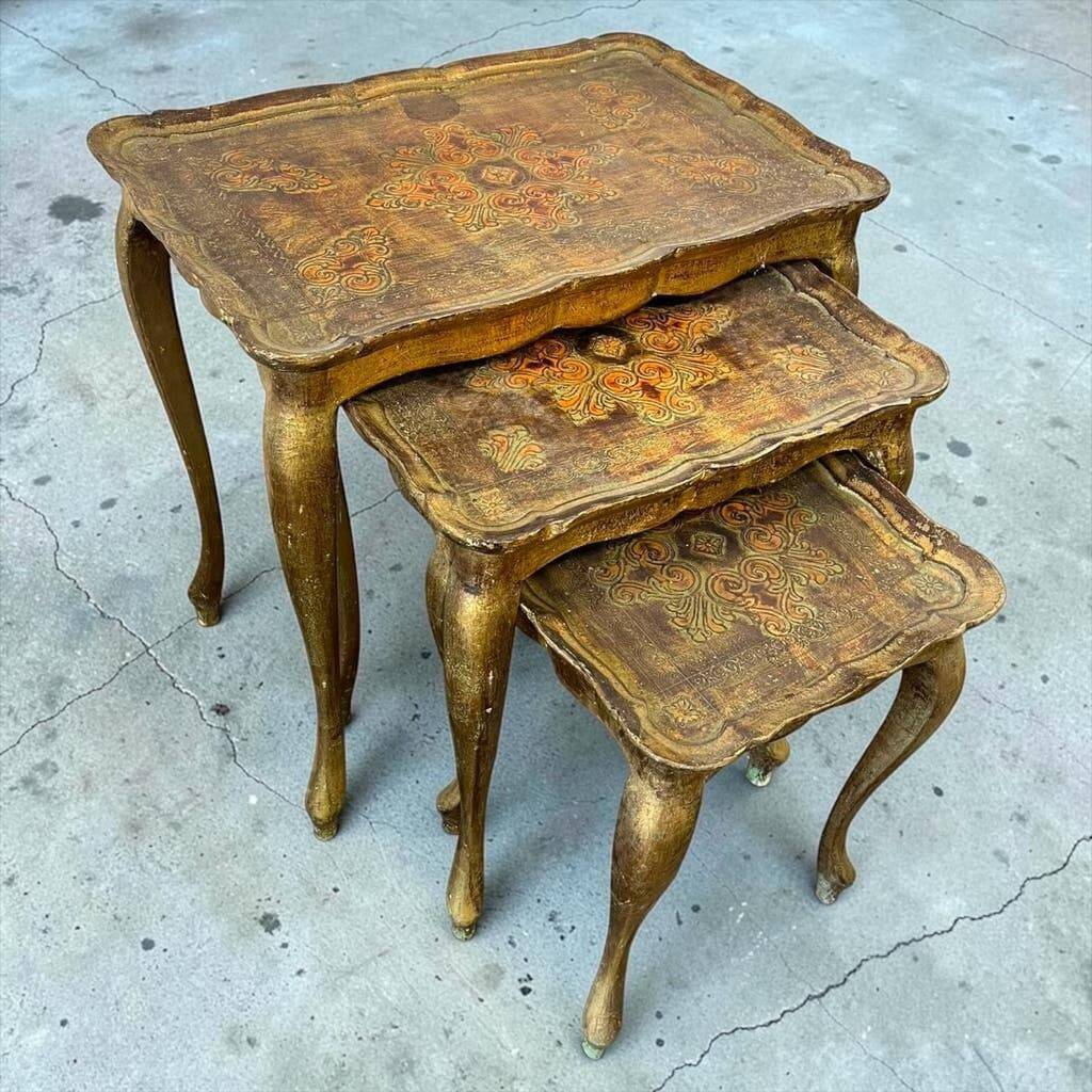 Set of 3 vintage Florentine nesting tables.