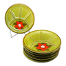 6 green compartmentalized plates with red flowers