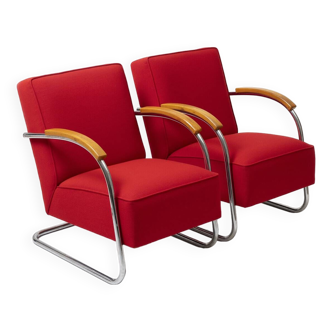 Pair of Mucke Melder Fn 21 lounge chairs in Kvadrat fabric, Czechoslovakia, 1930s