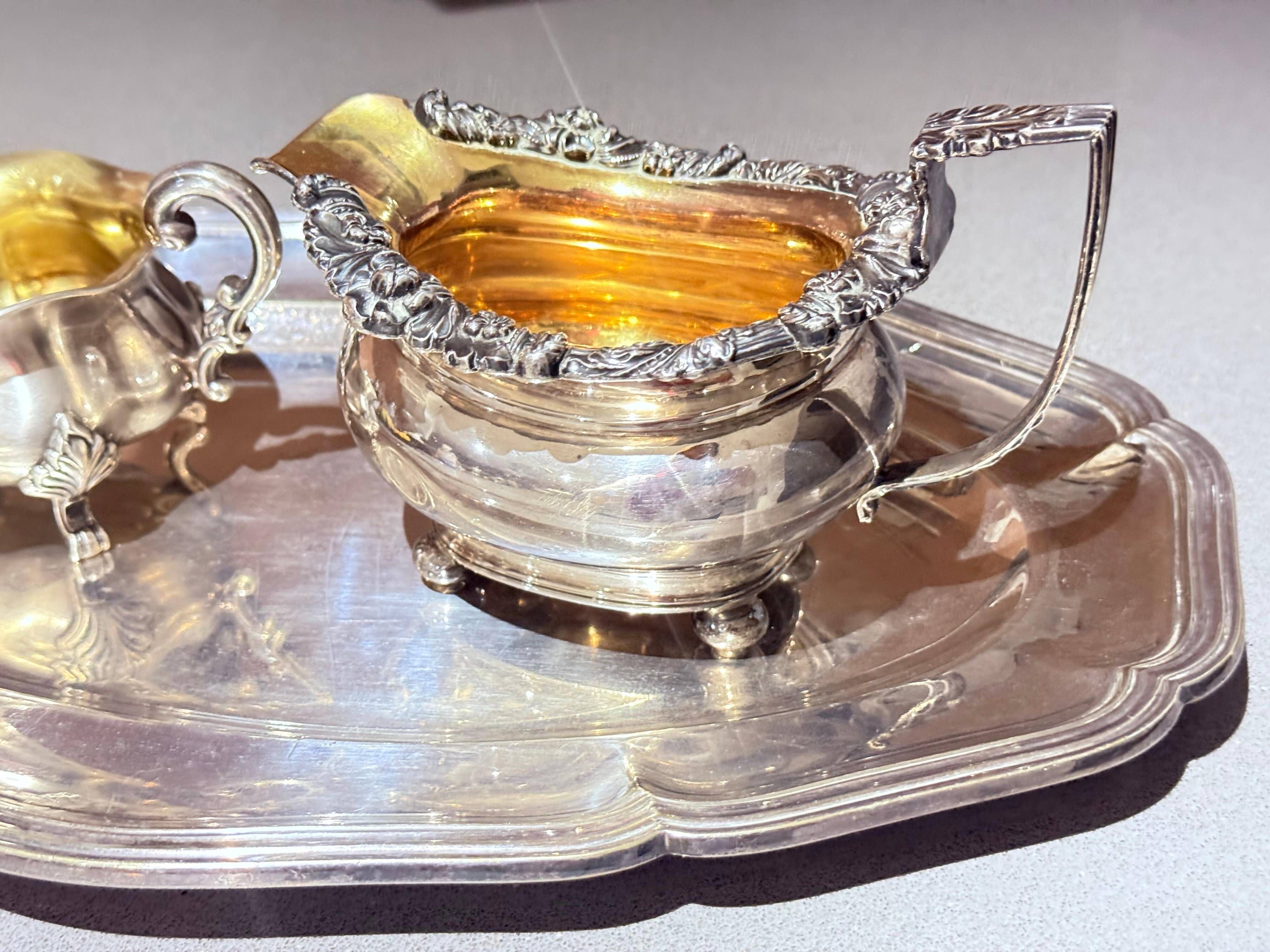 Antique Tea Set 4 Part English Silver Serving Tray, gild Home Decorative Objects