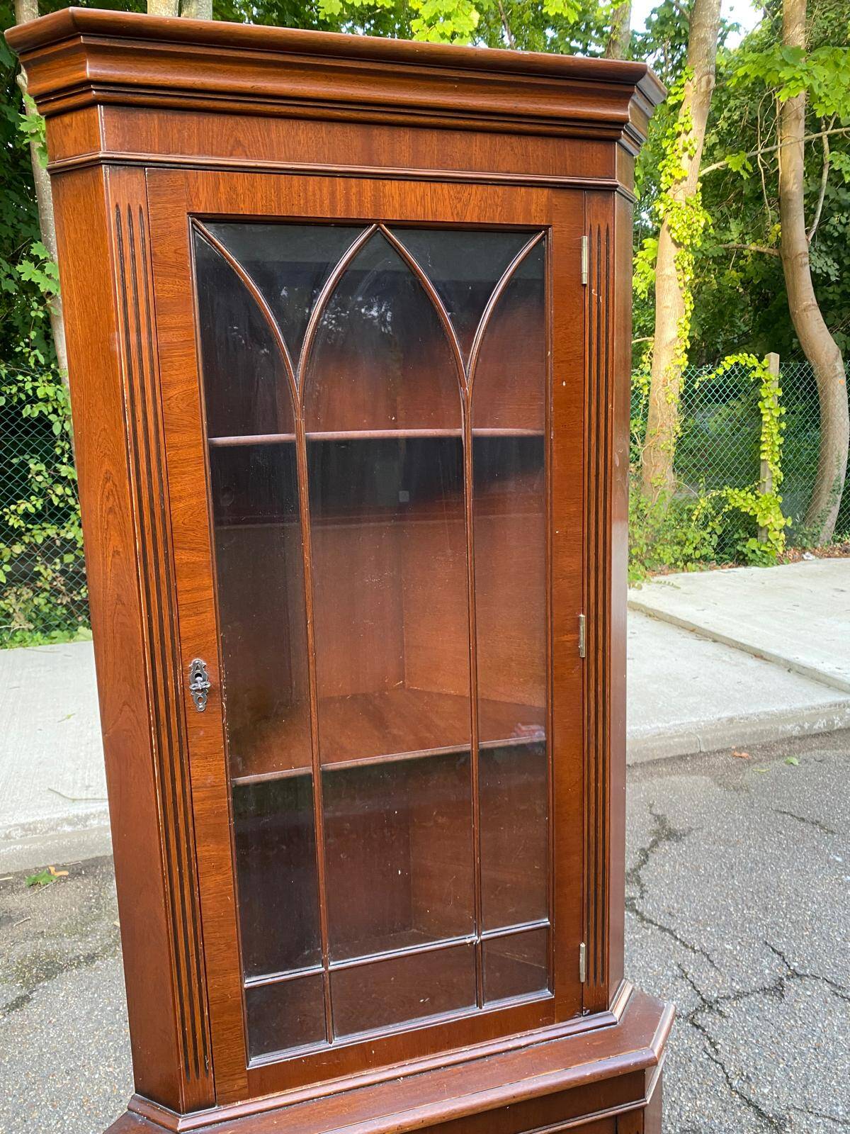 English Victorian wooden corner display cabinet