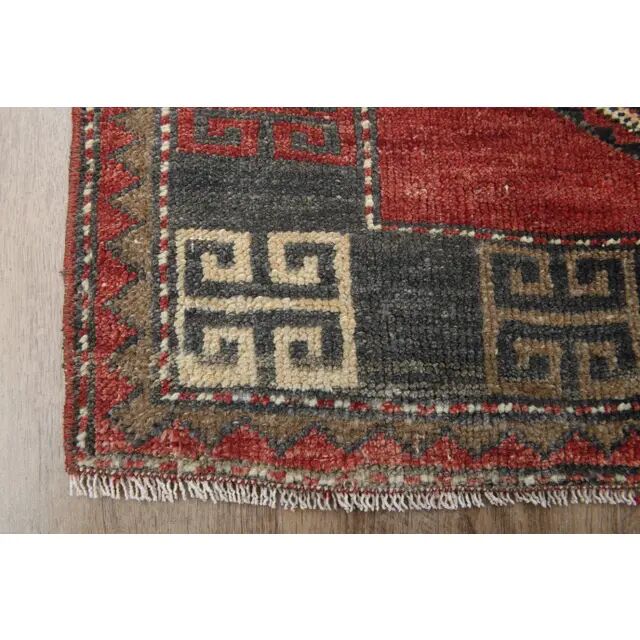 Red Vintage Turkish Oushak Handmade Woven Runner Rug 95x195