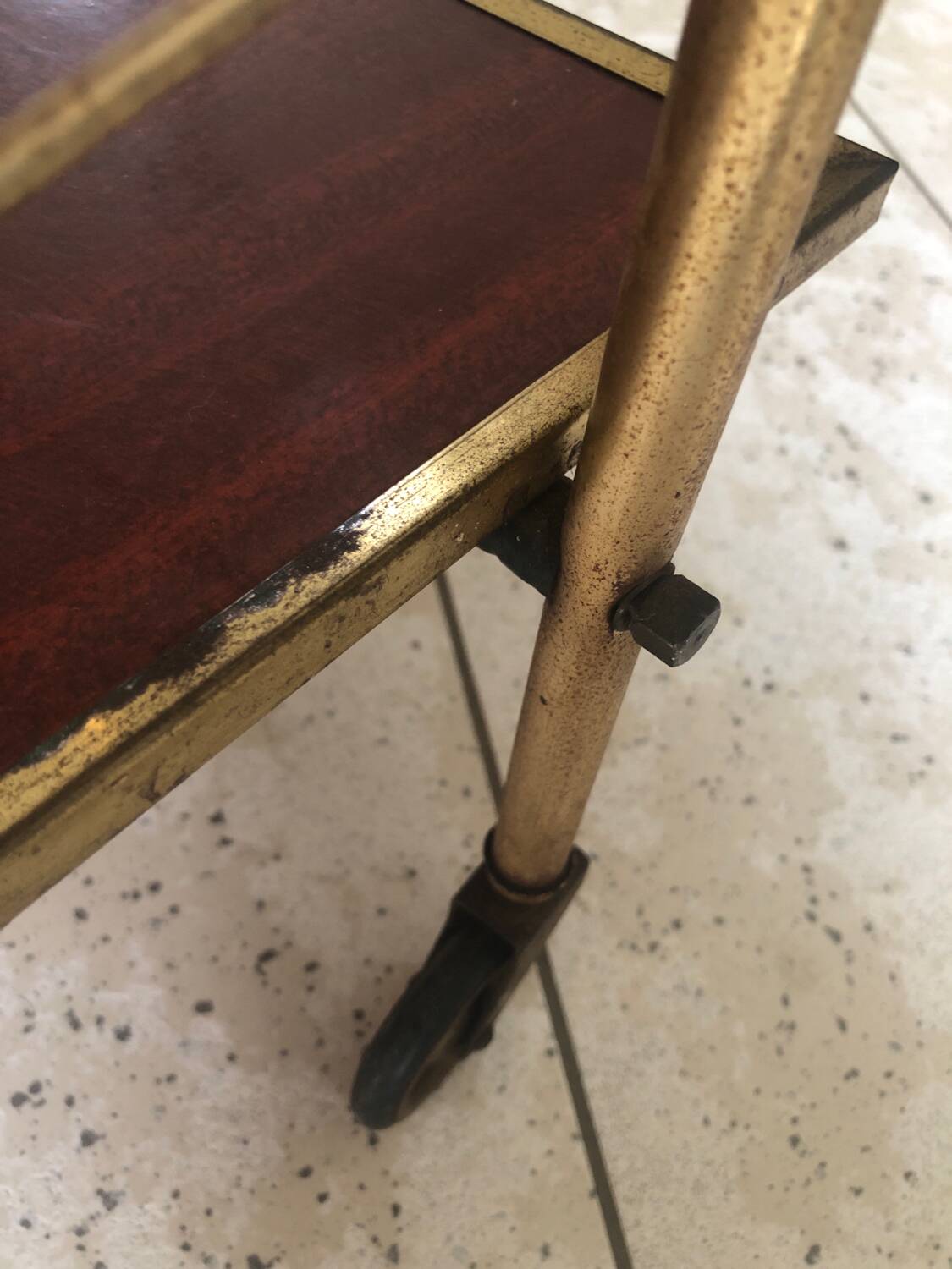 Vintage gold metal serving tray formica style
