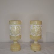 Pair of Vintage Carved Alabaster Lamps – Floral Elegance & Golden Light