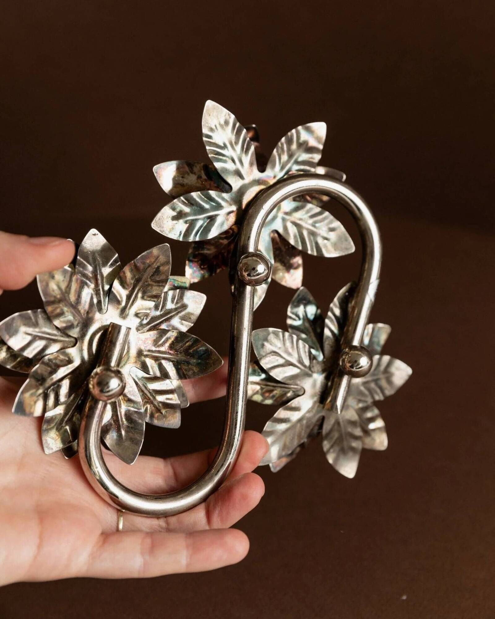 Vintage silver candle holder with 3 flowers - Mid-Century design Italy 1960s
