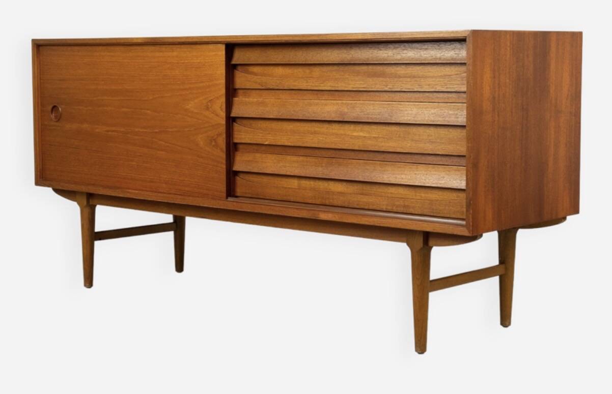 Teak sideboard with sliding door and drawers, 1960s.