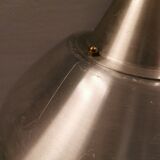 Danish hanging lamp in silver-coloured aluminium with contrasting orange lacquer inside.