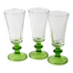 Set of 3 Vintage Green-Footed Glasses / Rare Liquor Flutes / Italy / 1960s