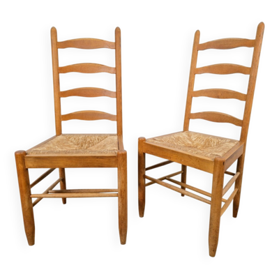 Chaises en osier brutalisme vintage dans le style de Charlotte Perriand, années 1960, ensemble de 2