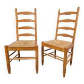 Chaises en osier brutalisme vintage dans le style de Charlotte Perriand, années 1960, ensemble de 2