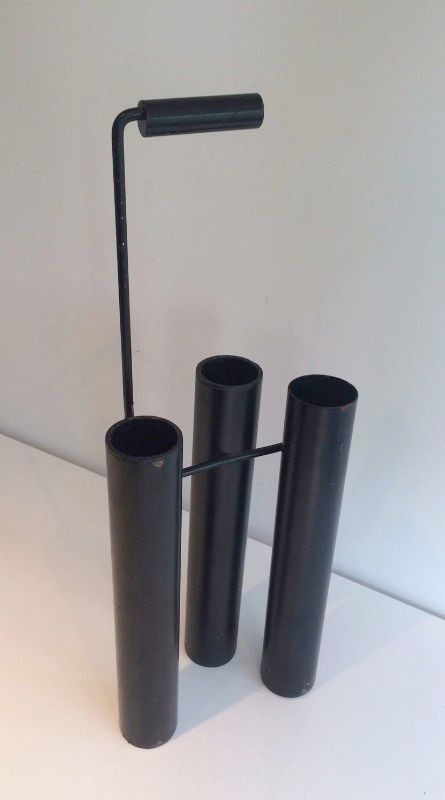 Designer umbrella stand in black lacquered metal