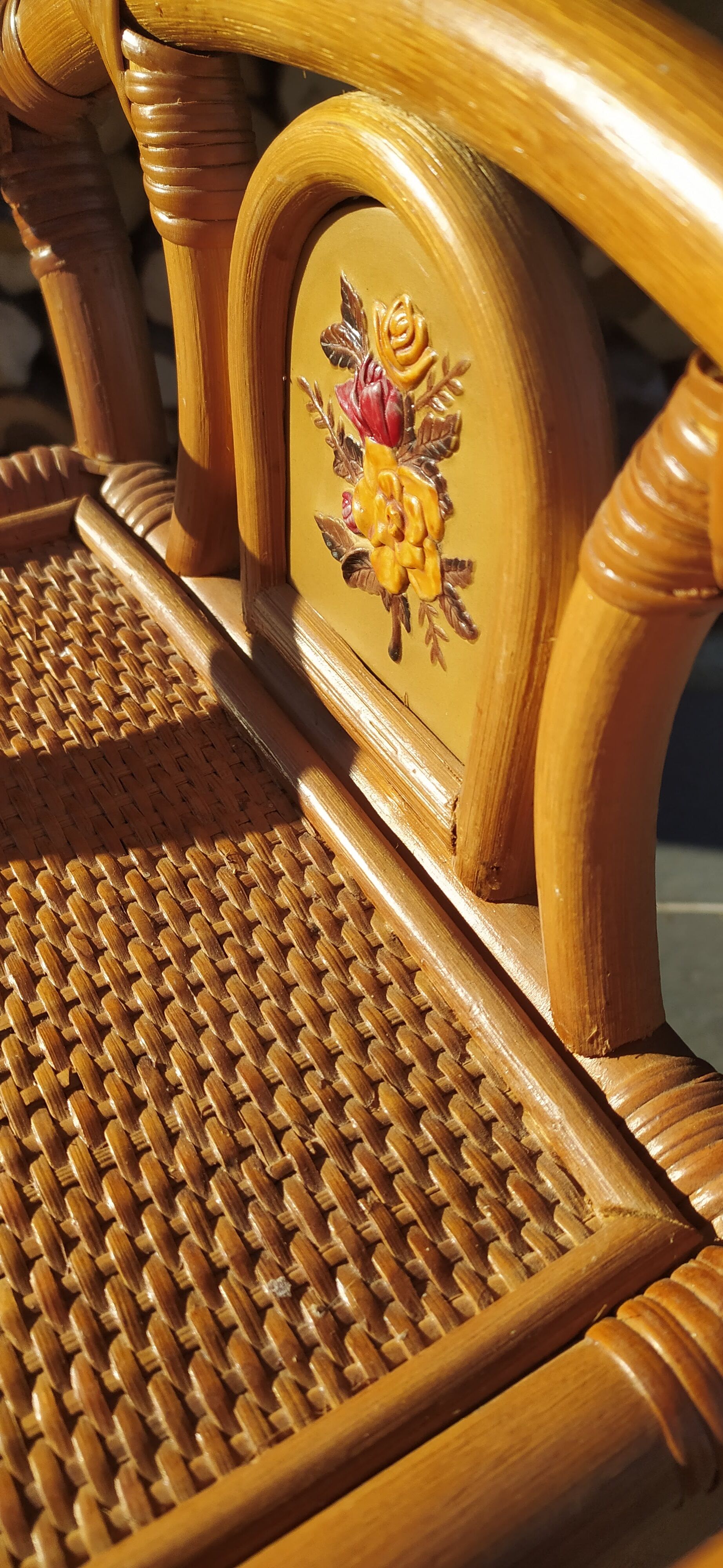 Pair of vintage bedsides in rattan and bamboo