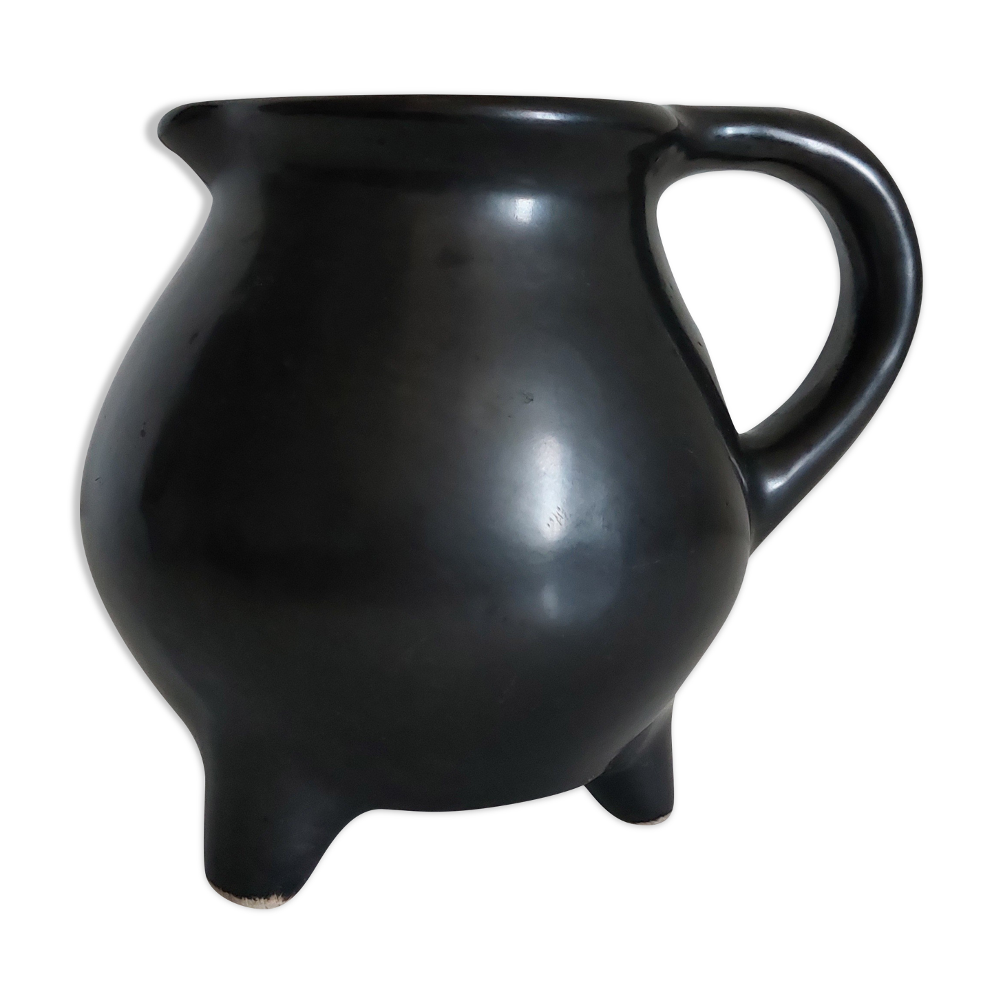 Vintage satin black tripod vase