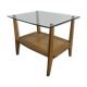 Glass coffee table with oak triangle shape 1950 1960 vintage modernist