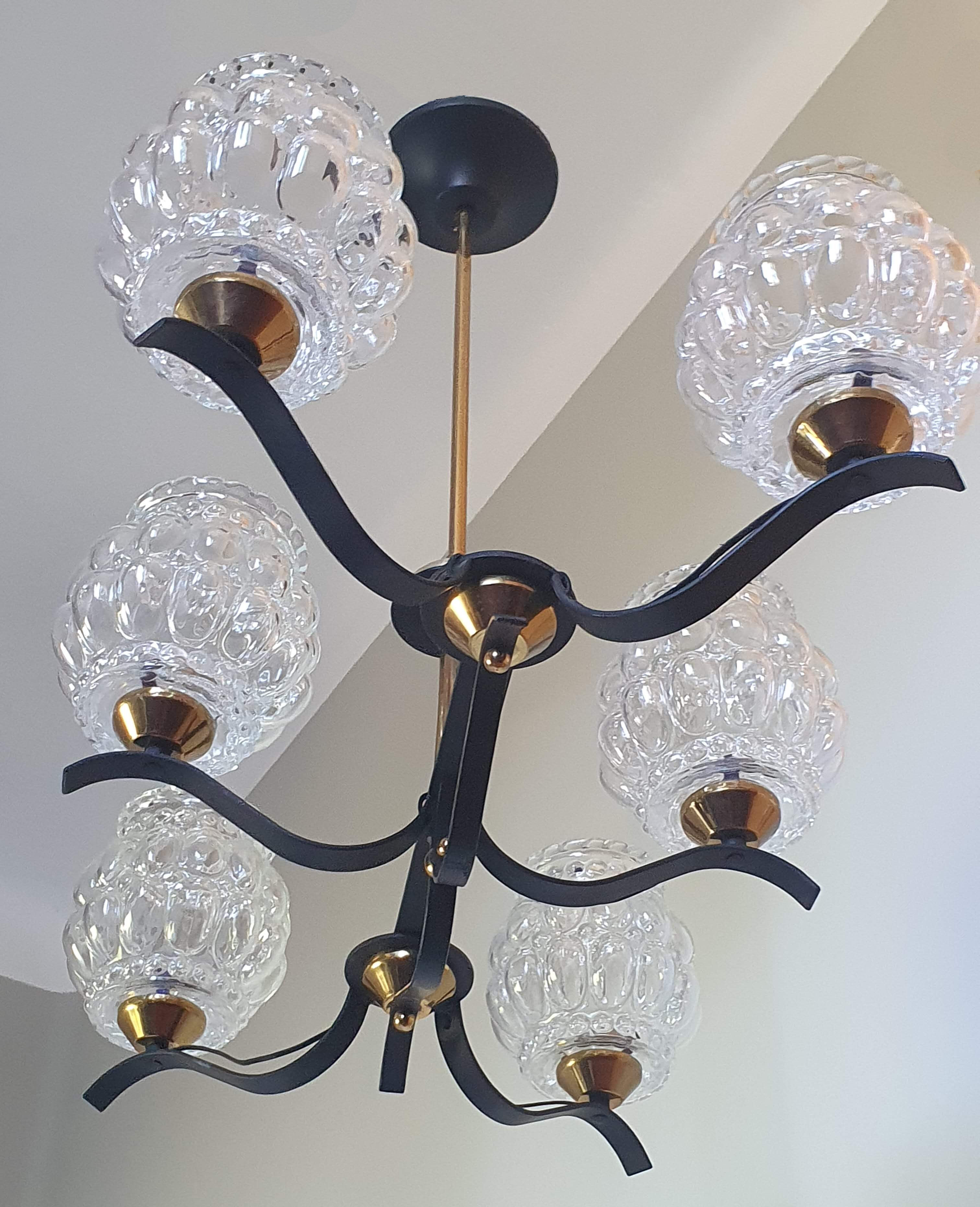 Suspension 50s/60s Arlus in brass and glass