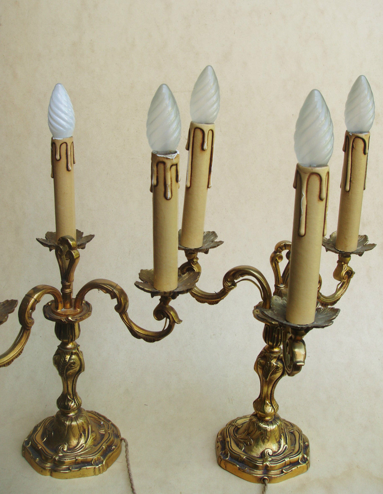 Pair of 3-light bronze Louis XV style table lamps