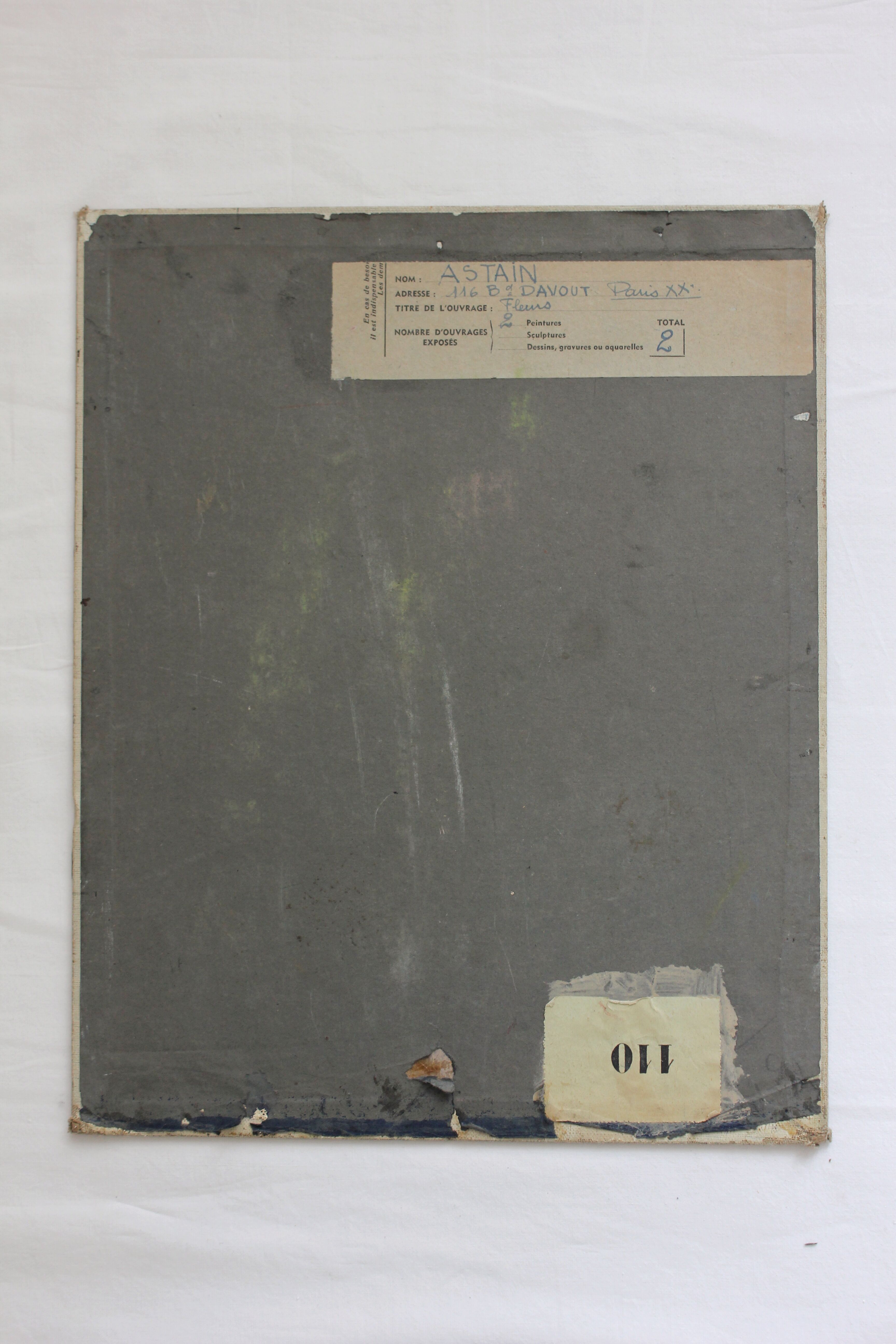 Old painting, oil on cardboard signed E. Astain, "Flowers", 1945