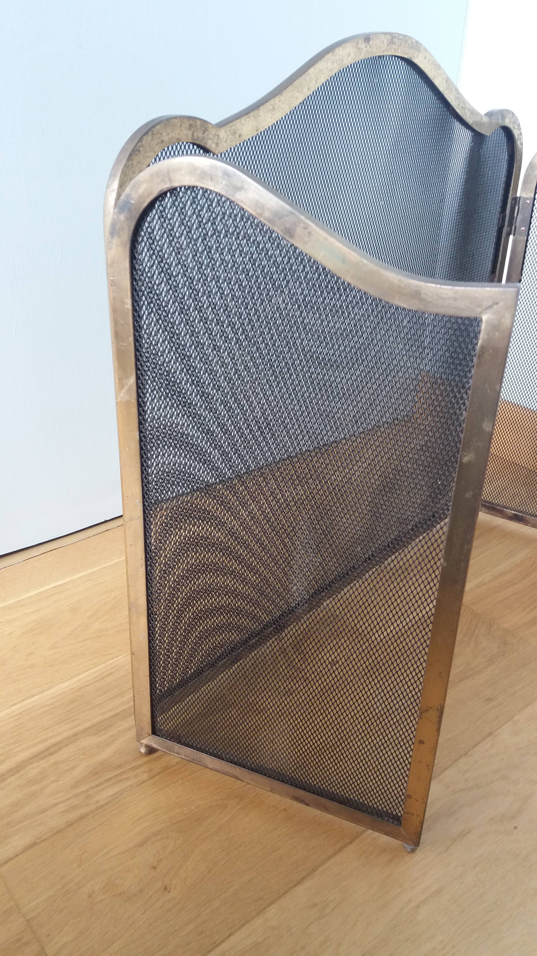 Fire screen, three-panel fireplace screen.