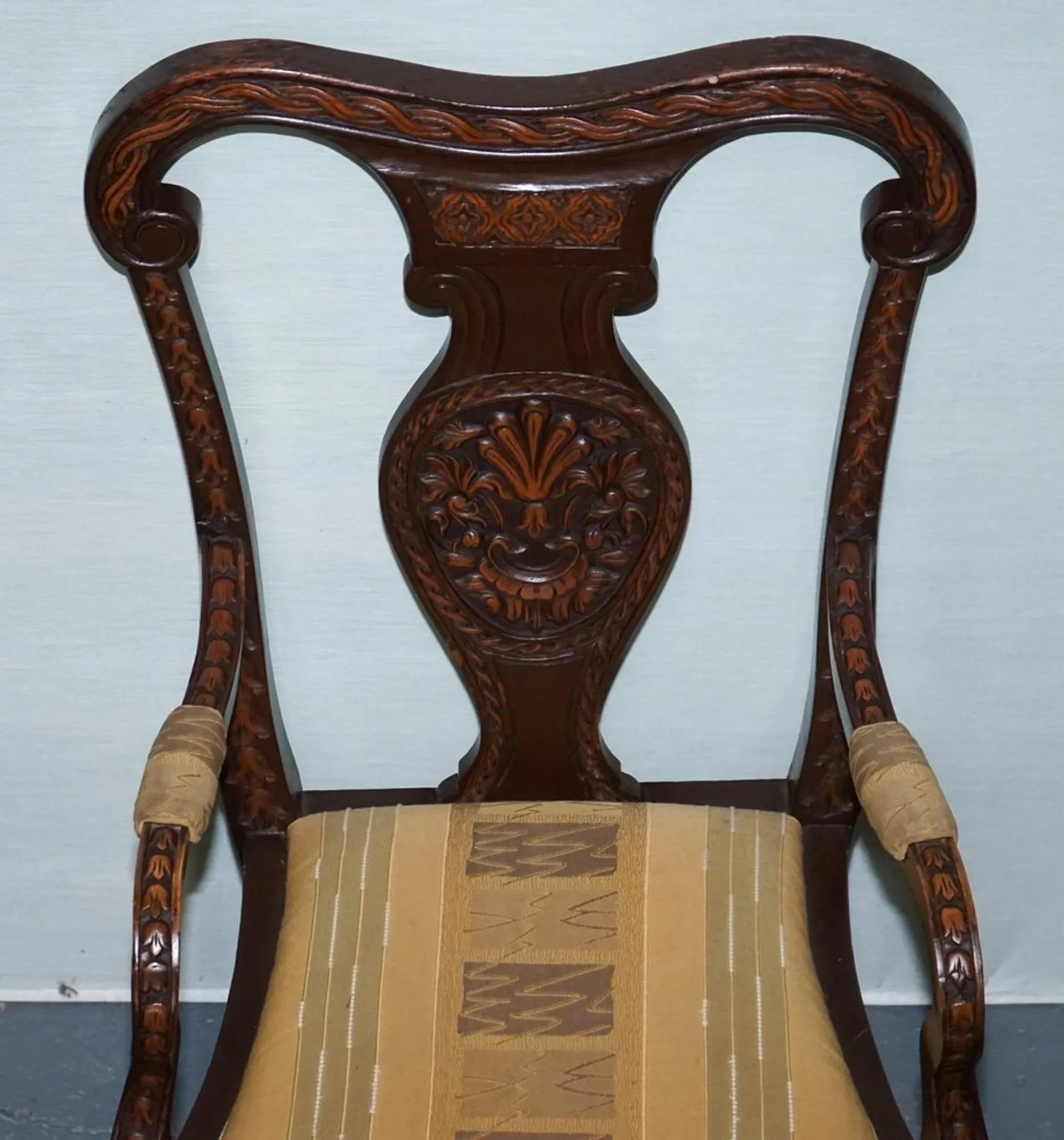 Heavily Carved Anglo-Indian Wooden Armchair