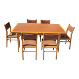 Formica teak table + 10 vintage Scandinavian style chairs