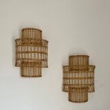Rattan wall lamp, pair
