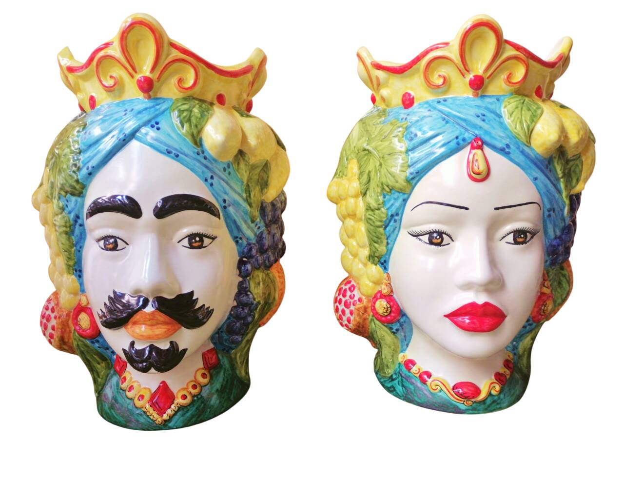 coppia di teste di moro siciliane in ceramica