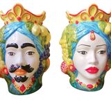 coppia di teste di moro siciliane in ceramica