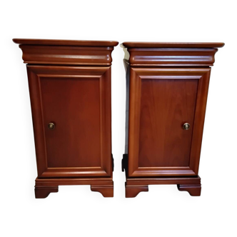 Pair of Louis Philippe style bedside tables in cherry wood.