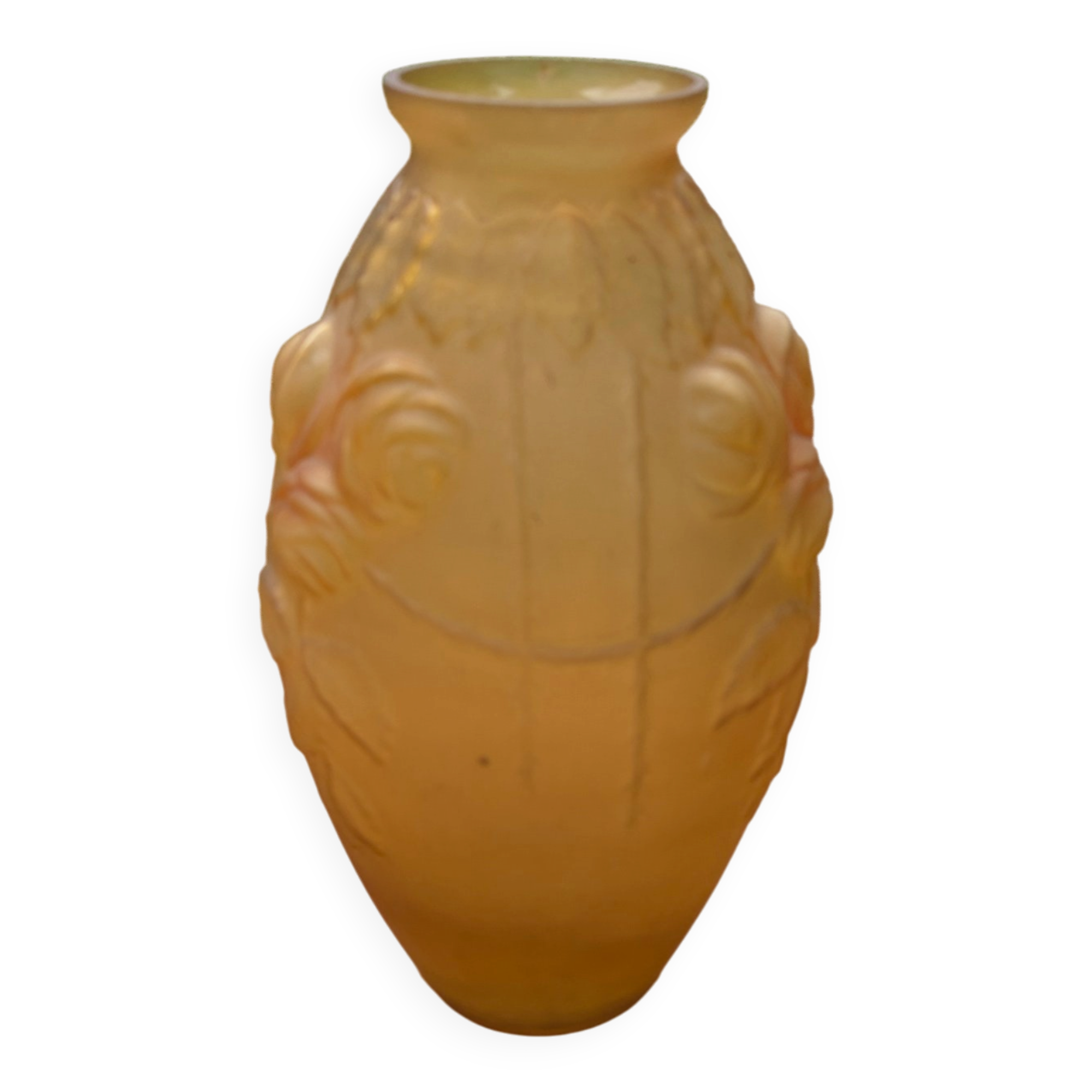 Art Deco vase in frosted glass with rose decoration – amber colour