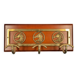 Wood and brass coat rack - 3 hooks. 39cm