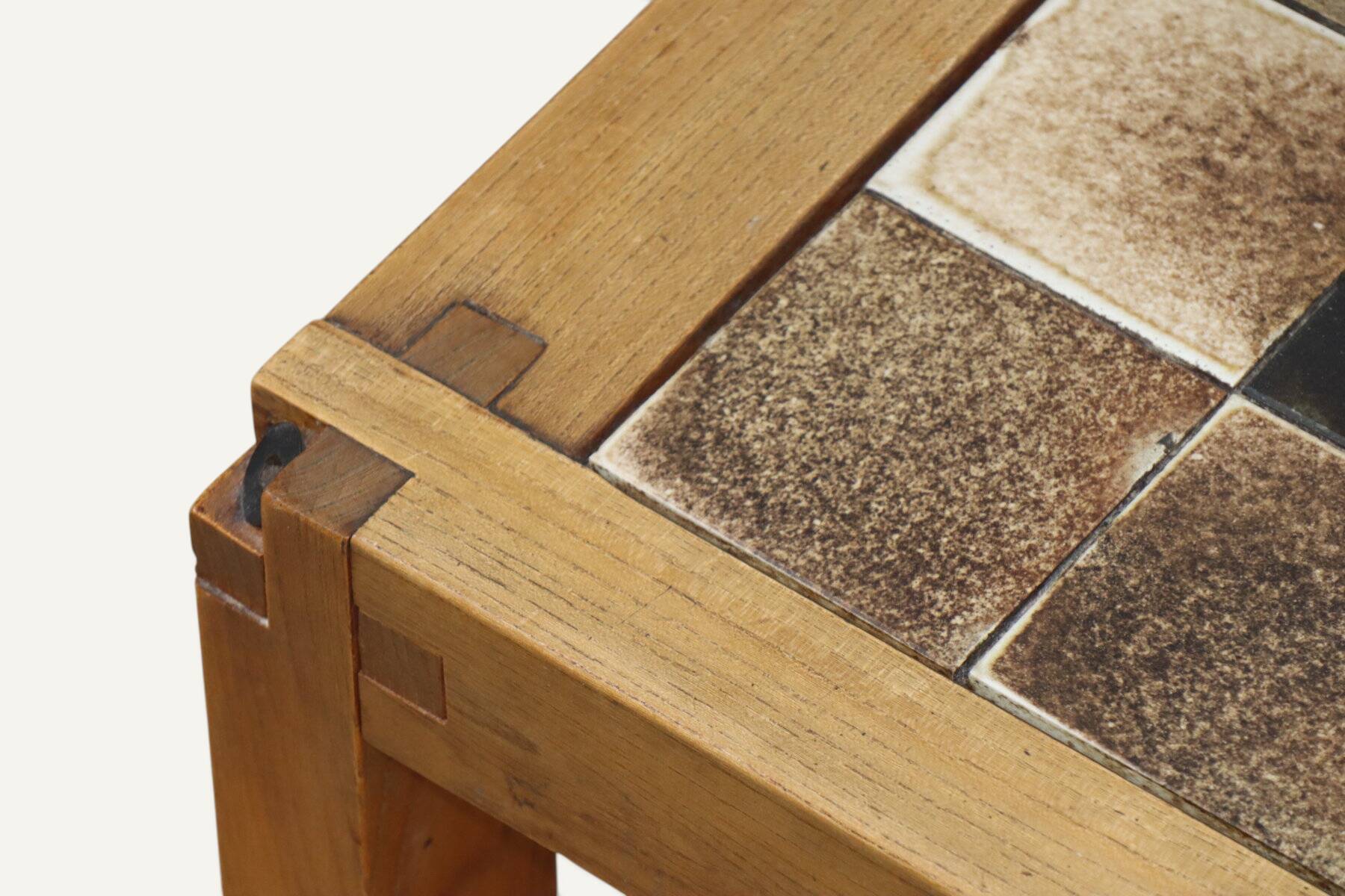 Coffee table by Pierre Chapo in solid elm and ceramic – circa 1960