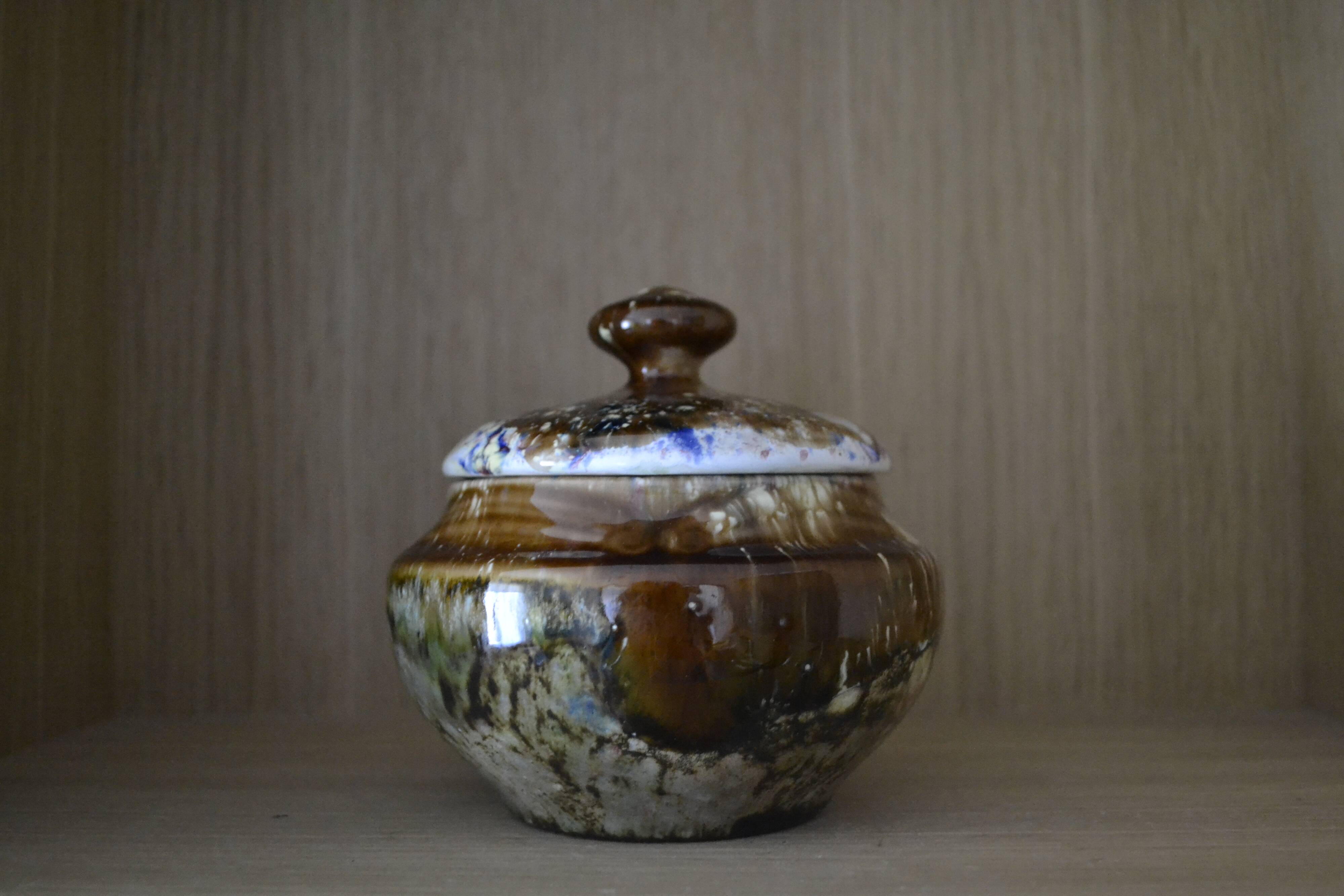 Glazed sandstone sugar bowl Morvan Gaston Gambir 1950