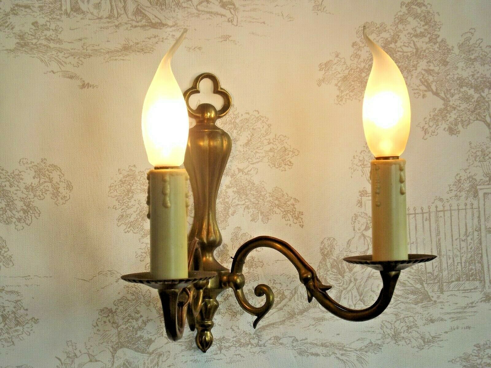 French vintage traditional double brass wall sconce scrolled arms