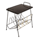 Vintage magazine/vinyl rack table – Black tiled top, scoubidou trim