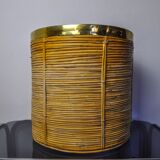 Basket xl in rattan and brass, italy, 1970, 41cm diam