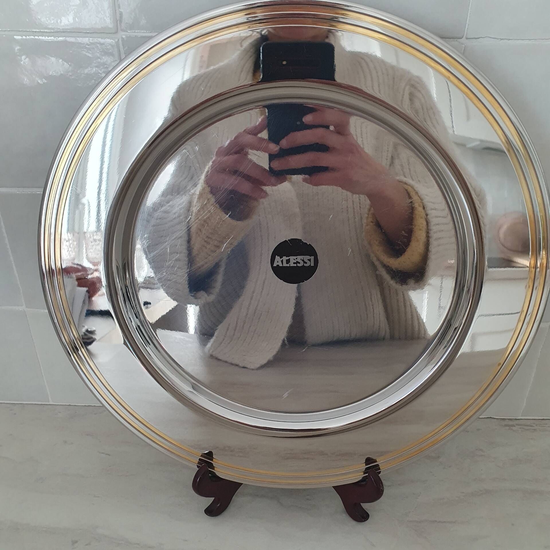Alessi Ettore Sottsass / Serving plate stainless steel 18/10 and gold NG5100