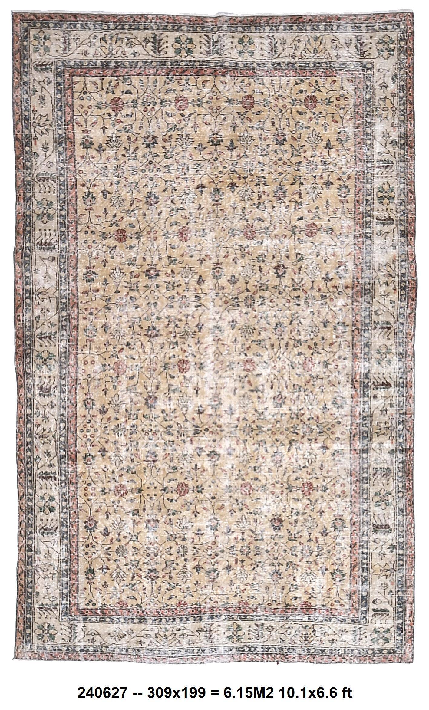 6x10 Floral Turkish Vintage Rug 199x309Cm SK 240627