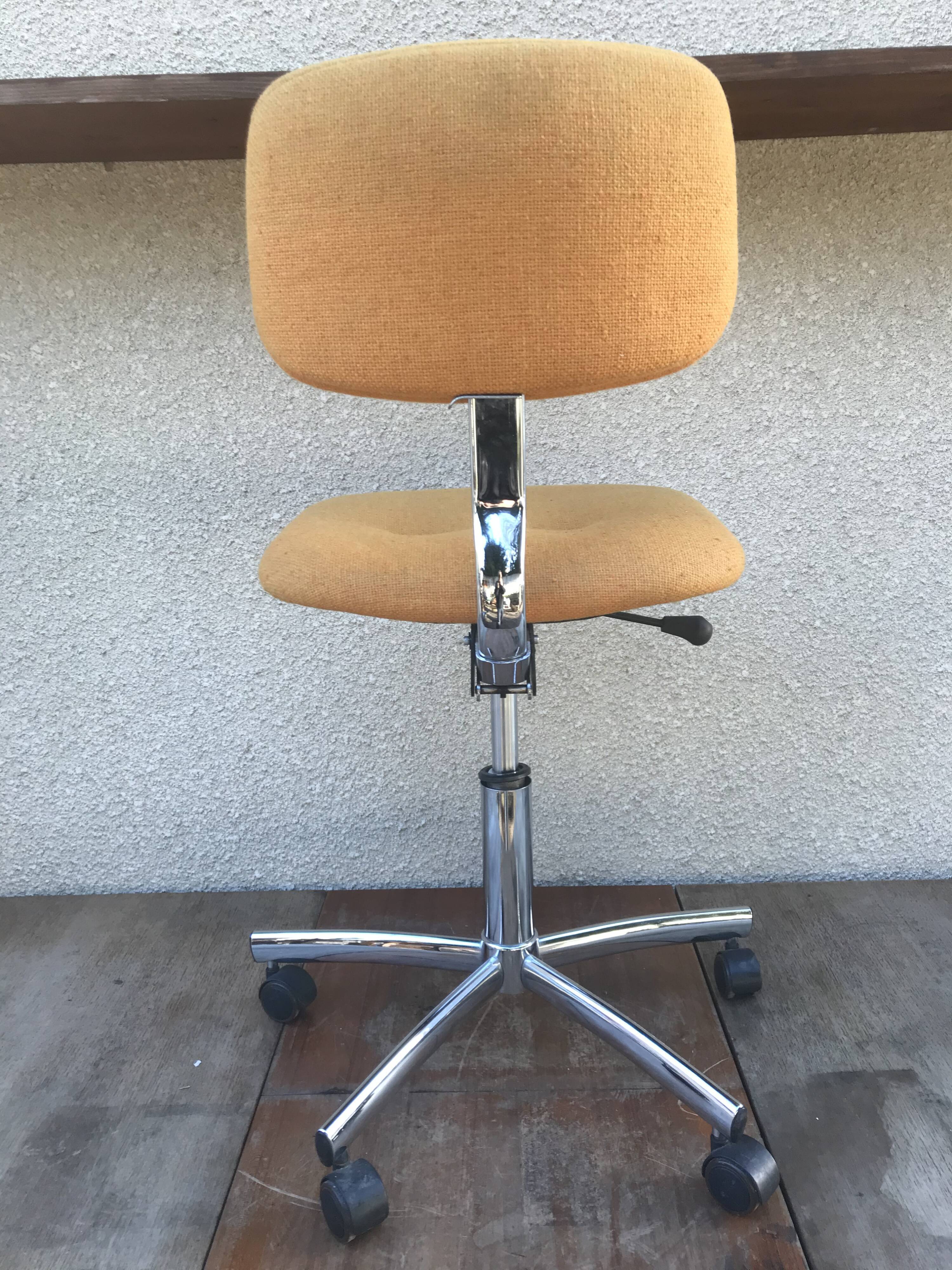 Former strafor adjustable metal chrome office chair - yellow fabric seat